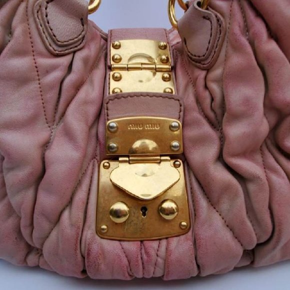 Vintage Miu Miu Prada Metelasse arcadie Leather hobo tote crossbody pink beige - Picture 5 of 14